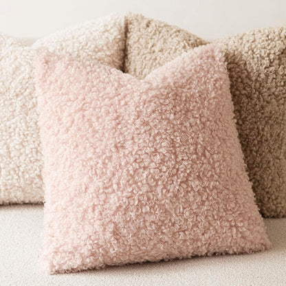 Set of 2 Curly Teddy Wool Pillow Covers Decorative Boucle Textured Lumbar Throw Pillow Faux Fur Sherpa Pillowcases Sheepskin Fuzzy Cushion Case for Sofa Bedroom Car 12"x20" Light Pink