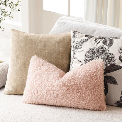 Set of 2 Curly Teddy Wool Pillow Covers Decorative Boucle Textured Lumbar Throw Pillow Faux Fur Sherpa Pillowcases Sheepskin Fuzzy Cushion Case for Sofa Bedroom Car 12"x20" Light Pink