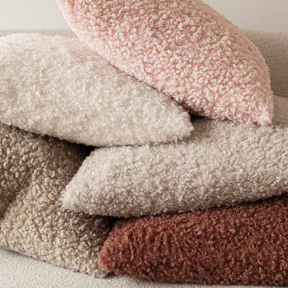 Set of 2 Curly Teddy Wool Pillow Covers Decorative Boucle Textured Lumbar Throw Pillow Faux Fur Sherpa Pillowcases Sheepskin Fuzzy Cushion Case for Sofa Bedroom Car 12"x20" Light Pink