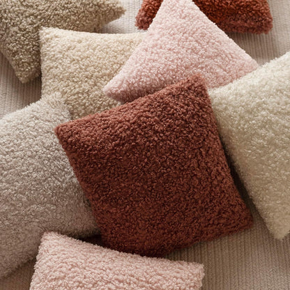 Set of 2 Curly Teddy Wool Pillow Covers Decorative Boucle Textured Lumbar Throw Pillow Faux Fur Sherpa Pillowcases Sheepskin Fuzzy Cushion Case for Sofa Bedroom Car 12"x20" Light Pink