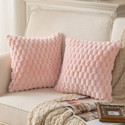 Pack of 2 Pink Super Soft Plush Fluffy Decorative Throw Pillow Covers 18x18 inch Faux Fur Wool Velvet Cushion Covers Pillow Cases Couch Sofa Bed Living Room