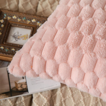 Pack of 2 Pink Super Soft Plush Fluffy Decorative Throw Pillow Covers 18x18 inch Faux Fur Wool Velvet Cushion Covers Pillow Cases Couch Sofa Bed Living Room