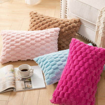 Pack of 2 Pink Super Soft Plush Fluffy Decorative Throw Pillow Covers 18x18 inch Faux Fur Wool Velvet Cushion Covers Pillow Cases Couch Sofa Bed Living Room