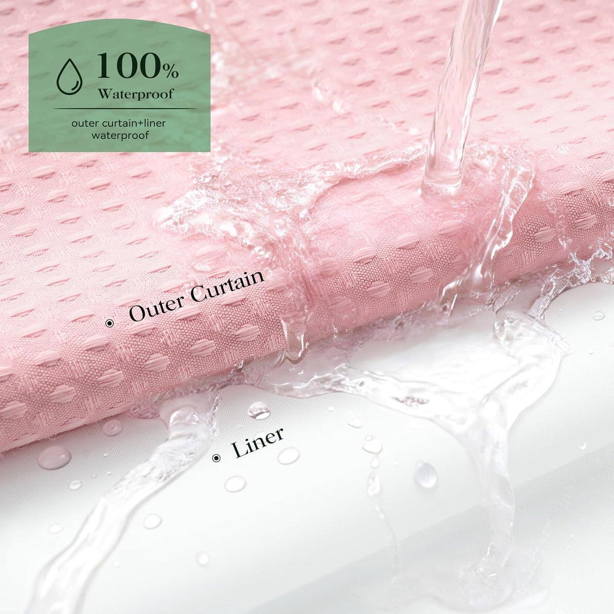 Ringless Waffle Weave Fabric Shower Curtain Set, Pink, 72"x75"