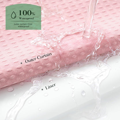 Ringless Waffle Weave Fabric Shower Curtain Set, Pink, 72"x75"