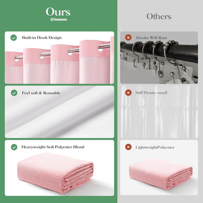 Ringless Waffle Weave Fabric Shower Curtain Set, Pink, 72"x75"