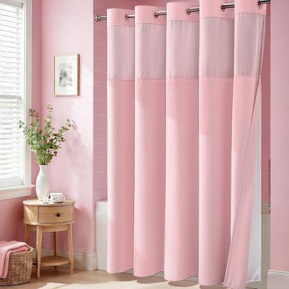Ringless Waffle Weave Fabric Shower Curtain Set, Pink, 72"x75"