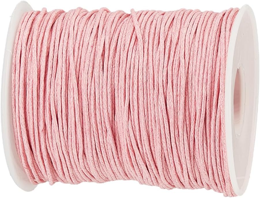 PandaHall 1 Roll 1mm 100 Yards Waxed Cotton Cord Thread Beading String for Jewelry Making Crafting Beading Macrame Pink