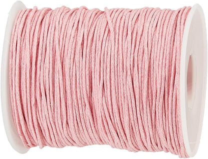 PandaHall 1 Roll 1mm 100 Yards Waxed Cotton Cord Thread Beading String for Jewelry Making Crafting Beading Macrame Pink