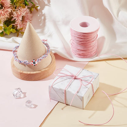 PandaHall 1 Roll 1mm 100 Yards Waxed Cotton Cord Thread Beading String for Jewelry Making Crafting Beading Macrame Pink