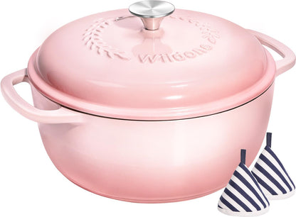 6QT Enameled Cast Iron Dutch Oven Pot with Lid, Heavy-Duty Cookware for Bread Baking, Braising, Stews, Roasting, Wedding Registry Ideas & Gifts, Pink