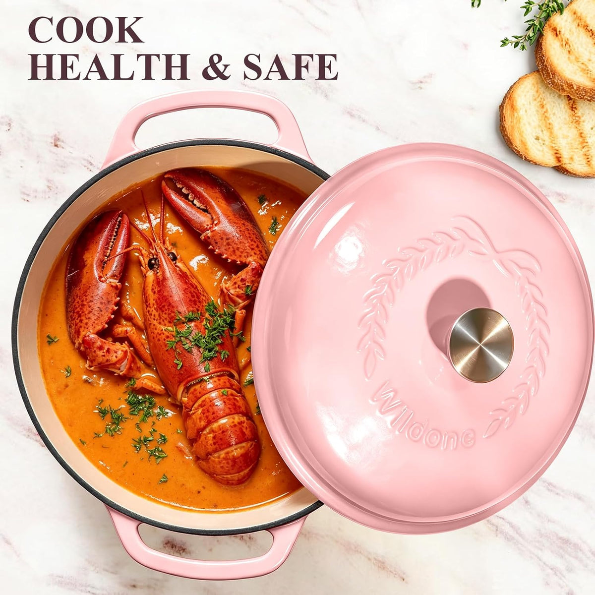 6QT Enameled Cast Iron Dutch Oven Pot with Lid, Heavy-Duty Cookware for Bread Baking, Braising, Stews, Roasting, Wedding Registry Ideas & Gifts, Pink