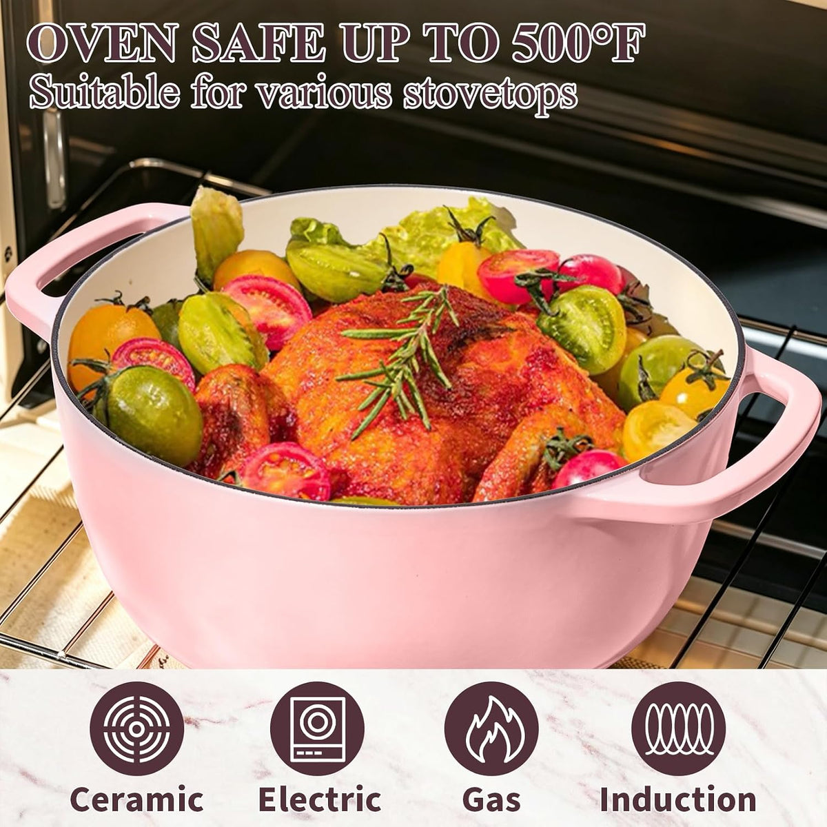 6QT Enameled Cast Iron Dutch Oven Pot with Lid, Heavy-Duty Cookware for Bread Baking, Braising, Stews, Roasting, Wedding Registry Ideas & Gifts, Pink
