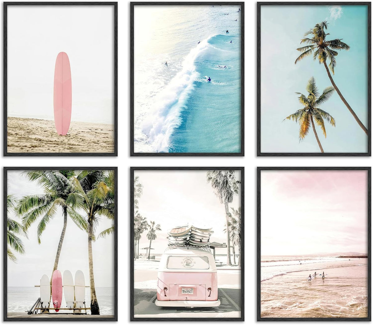 Pink Coastal Wall Art Canvas Poster Prints Set of 6