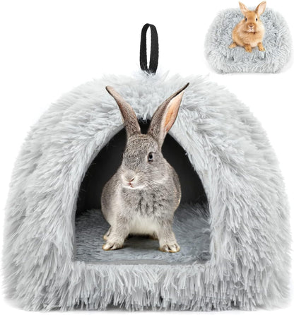 YUEPET Rabbit Bed Warm House and Hideout, Calming Grey Bunny Cave Bed for Rabbit Ferrets Guinea Pigs Hamsters and Other Small Animals（Grey）