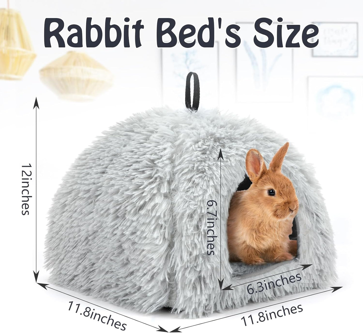 YUEPET Rabbit Bed Warm House and Hideout, Calming Grey Bunny Cave Bed for Rabbit Ferrets Guinea Pigs Hamsters and Other Small Animals（Grey）
