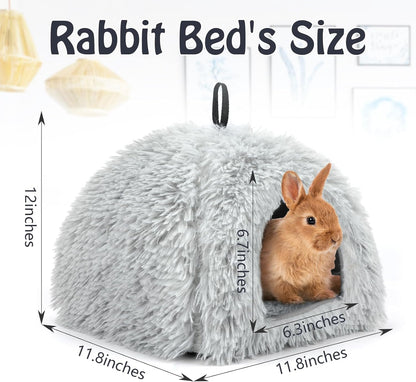 YUEPET Rabbit Bed Warm House and Hideout, Calming Grey Bunny Cave Bed for Rabbit Ferrets Guinea Pigs Hamsters and Other Small Animals（Grey）