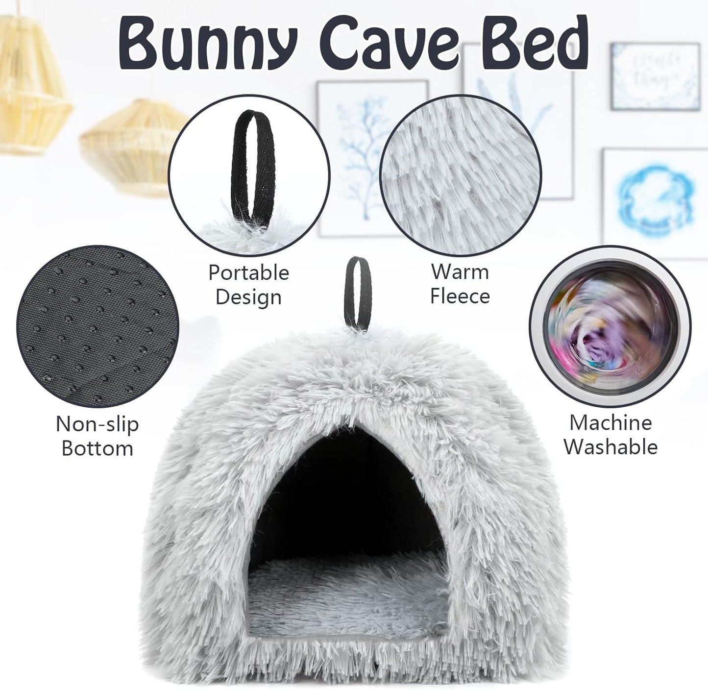 YUEPET Rabbit Bed Warm House and Hideout, Calming Grey Bunny Cave Bed for Rabbit Ferrets Guinea Pigs Hamsters and Other Small Animals（Grey）