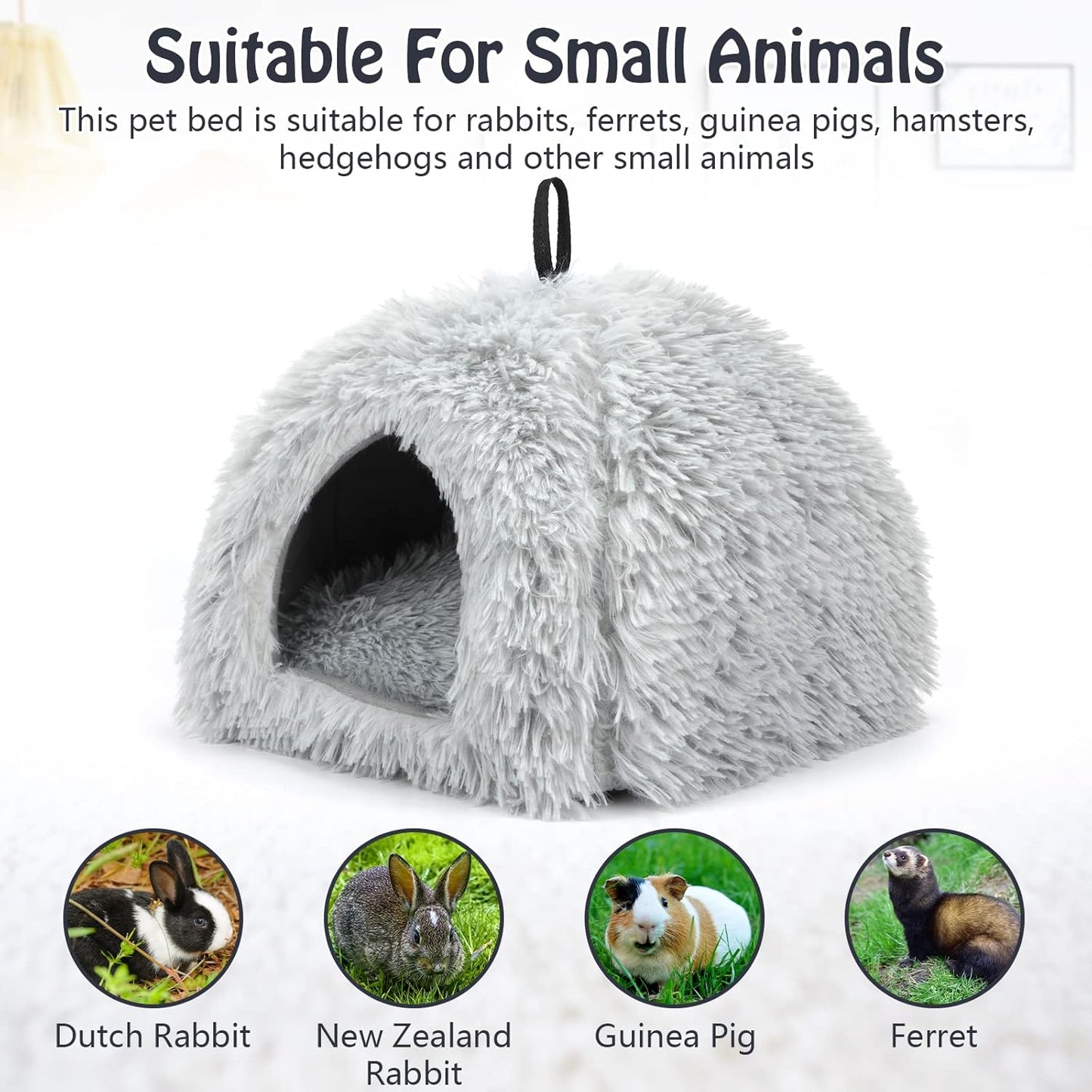 YUEPET Rabbit Bed Warm House and Hideout, Calming Grey Bunny Cave Bed for Rabbit Ferrets Guinea Pigs Hamsters and Other Small Animals（Grey）