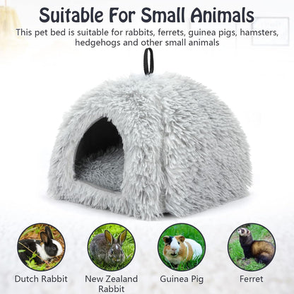 YUEPET Rabbit Bed Warm House and Hideout, Calming Grey Bunny Cave Bed for Rabbit Ferrets Guinea Pigs Hamsters and Other Small Animals（Grey）