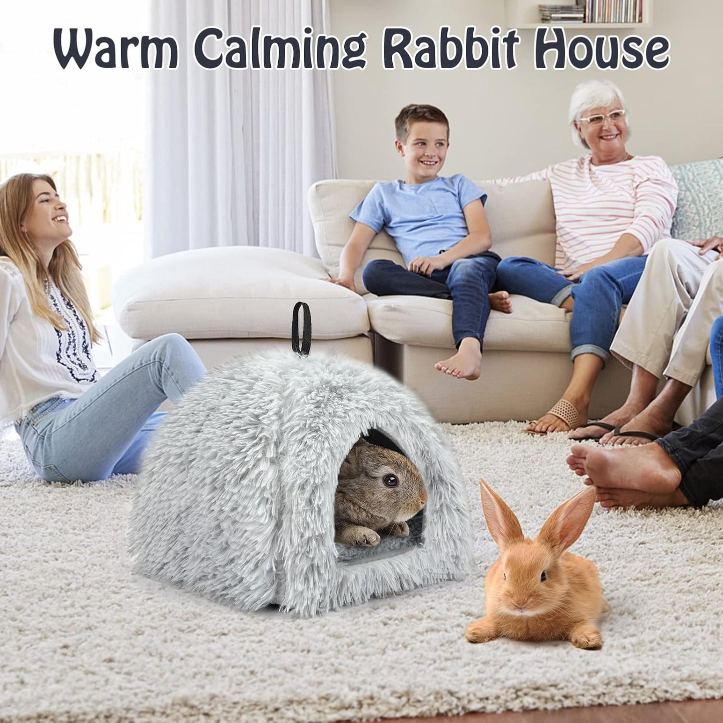 YUEPET Rabbit Bed Warm House and Hideout, Calming Grey Bunny Cave Bed for Rabbit Ferrets Guinea Pigs Hamsters and Other Small Animals（Grey）
