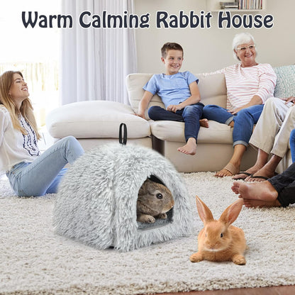 YUEPET Rabbit Bed Warm House and Hideout, Calming Grey Bunny Cave Bed for Rabbit Ferrets Guinea Pigs Hamsters and Other Small Animals（Grey）