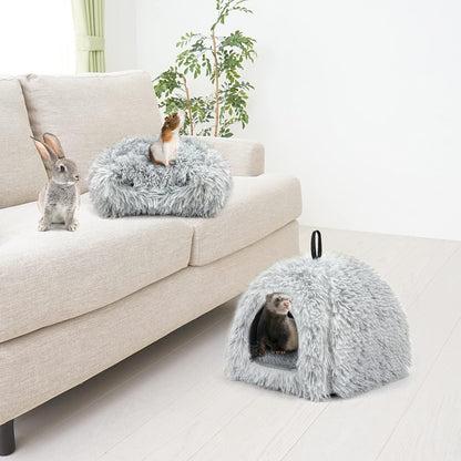 YUEPET Rabbit Bed Warm House and Hideout, Calming Grey Bunny Cave Bed for Rabbit Ferrets Guinea Pigs Hamsters and Other Small Animals（Grey）