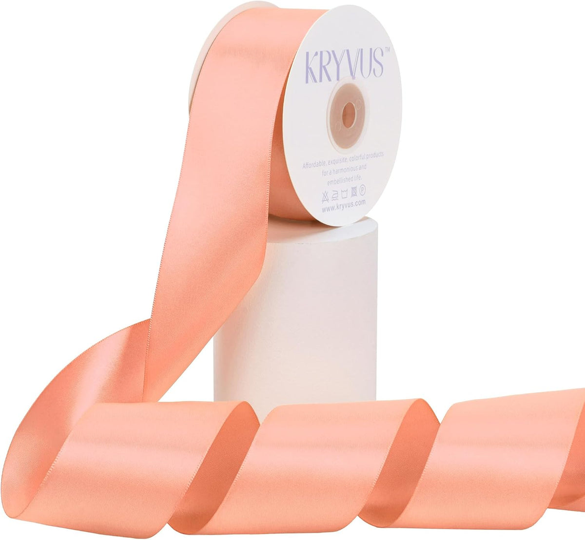 Peach Satin Ribbon, Double Faced 2 Inch X 25 Yards Peach Ribbon, Premium Satin Ribbons for Gift Wrapping, Crafts, Hair Bow Making, Sewing, Flower Bouquet, Wedding Party Decor