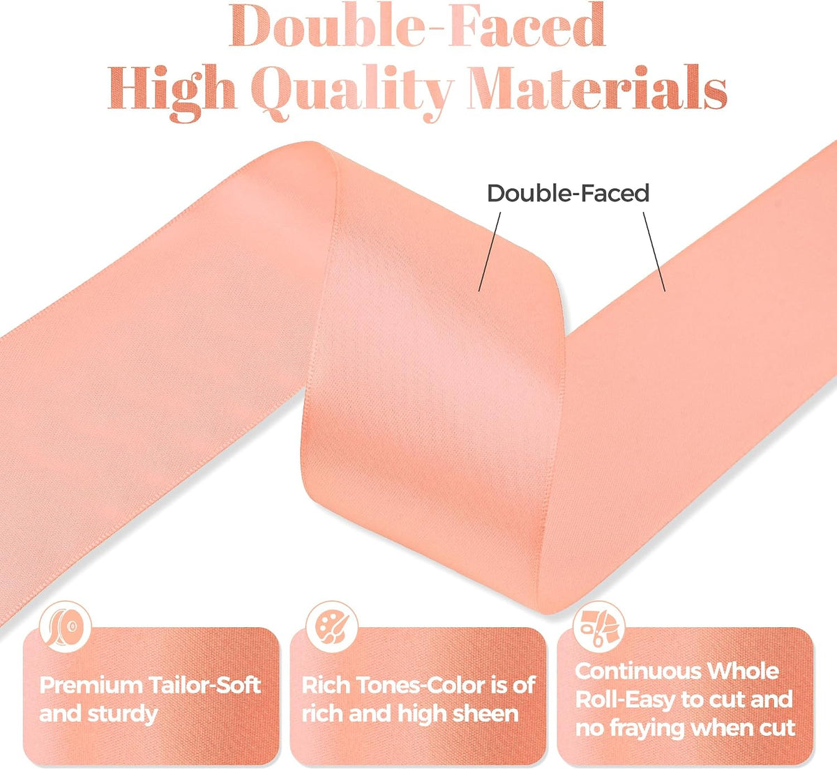Peach Satin Ribbon, Double Faced 2 Inch X 25 Yards Peach Ribbon, Premium Satin Ribbons for Gift Wrapping, Crafts, Hair Bow Making, Sewing, Flower Bouquet, Wedding Party Decor