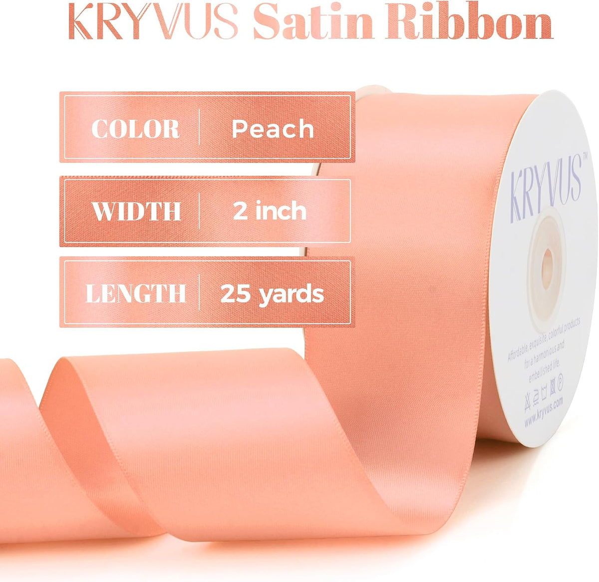 Peach Satin Ribbon, Double Faced 2 Inch X 25 Yards Peach Ribbon, Premium Satin Ribbons for Gift Wrapping, Crafts, Hair Bow Making, Sewing, Flower Bouquet, Wedding Party Decor