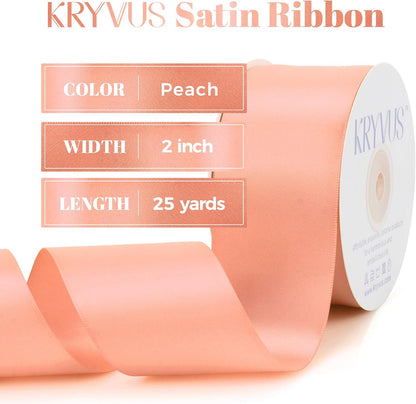 Peach Satin Ribbon, Double Faced 2 Inch X 25 Yards Peach Ribbon, Premium Satin Ribbons for Gift Wrapping, Crafts, Hair Bow Making, Sewing, Flower Bouquet, Wedding Party Decor