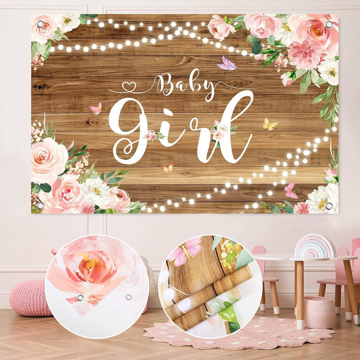 Baby Shower Decorations for Girl - Rose Gold Retro Blush Pink Balloon Arch Garland Kit Baby Boxes Backdrop for Butterfly Baby Shower Decor Girl Birthday Party Supplies