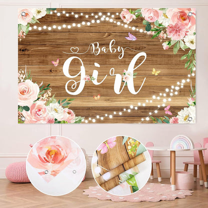 Baby Shower Decorations for Girl - Rose Gold Retro Blush Pink Balloon Arch Garland Kit Baby Boxes Backdrop for Butterfly Baby Shower Decor Girl Birthday Party Supplies