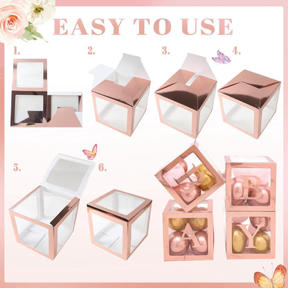 Baby Shower Decorations for Girl - Rose Gold Retro Blush Pink Balloon Arch Garland Kit Baby Boxes Backdrop for Butterfly Baby Shower Decor Girl Birthday Party Supplies