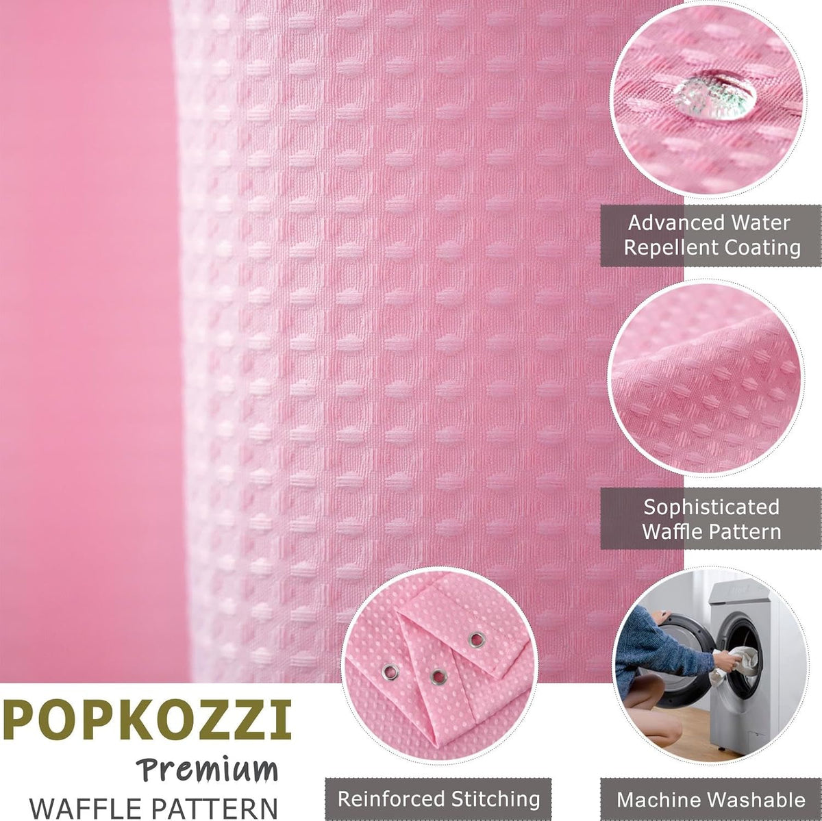 Pink Shower Curtain for Bathroom: Water Repellent Heavy Duty - 72"Lx72"W