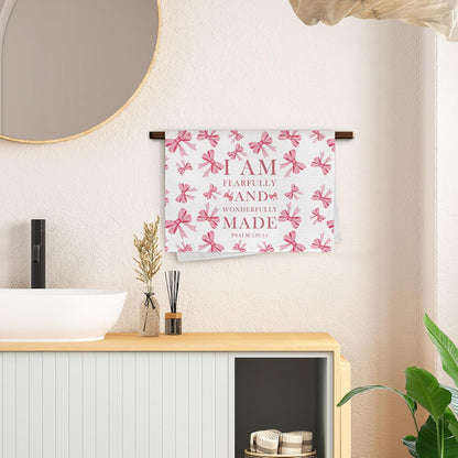 Pink Christian Kitchen Towels Set of 2, Coquette Pink Bow Bible Verse Decorative Hand Towel for Girly Bathroom Decor, Christian Gifts for Women Dish Tea Towels for Kitchen Decor 16x24 Inch