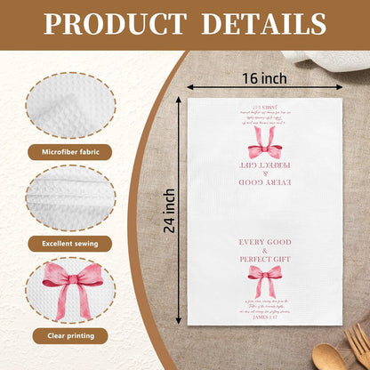 Pink Christian Kitchen Towels Set of 2, Coquette Pink Bow Bible Verse Decorative Hand Towel for Girly Bathroom Decor, Christian Gifts for Women Dish Tea Towels for Kitchen Decor 16x24 Inch