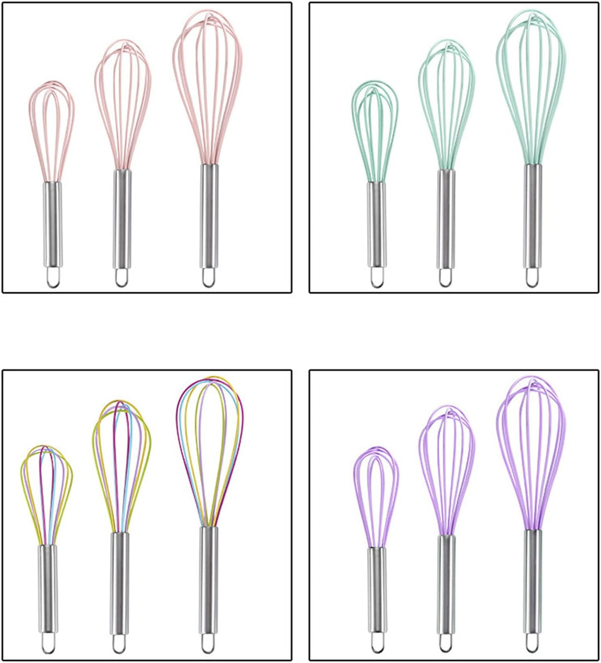Manual Silicone Whisk Manual Eggs Beater Durable Kitchen Pastry Tools Cake Baking Utensil Mixer for Baking and Cooking, 12 inches, Pink