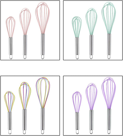 Manual Silicone Whisk Manual Eggs Beater Durable Kitchen Pastry Tools Cake Baking Utensil Mixer for Baking and Cooking, 12 inches, Pink