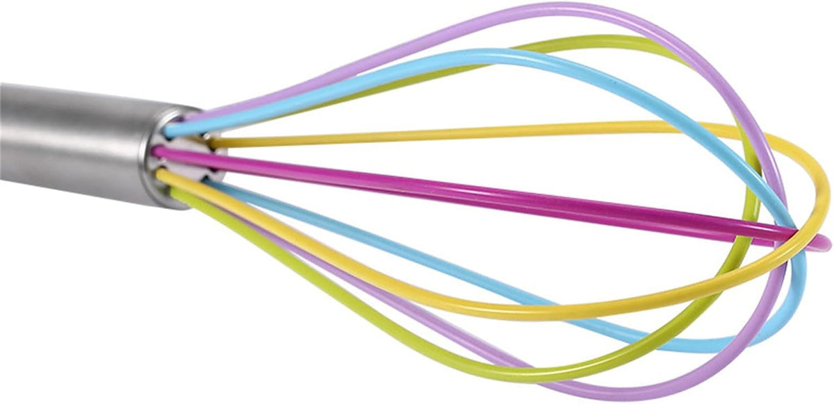 Manual Silicone Whisk Manual Eggs Beater Durable Kitchen Pastry Tools Cake Baking Utensil Mixer for Baking and Cooking, 12 inches, Pink