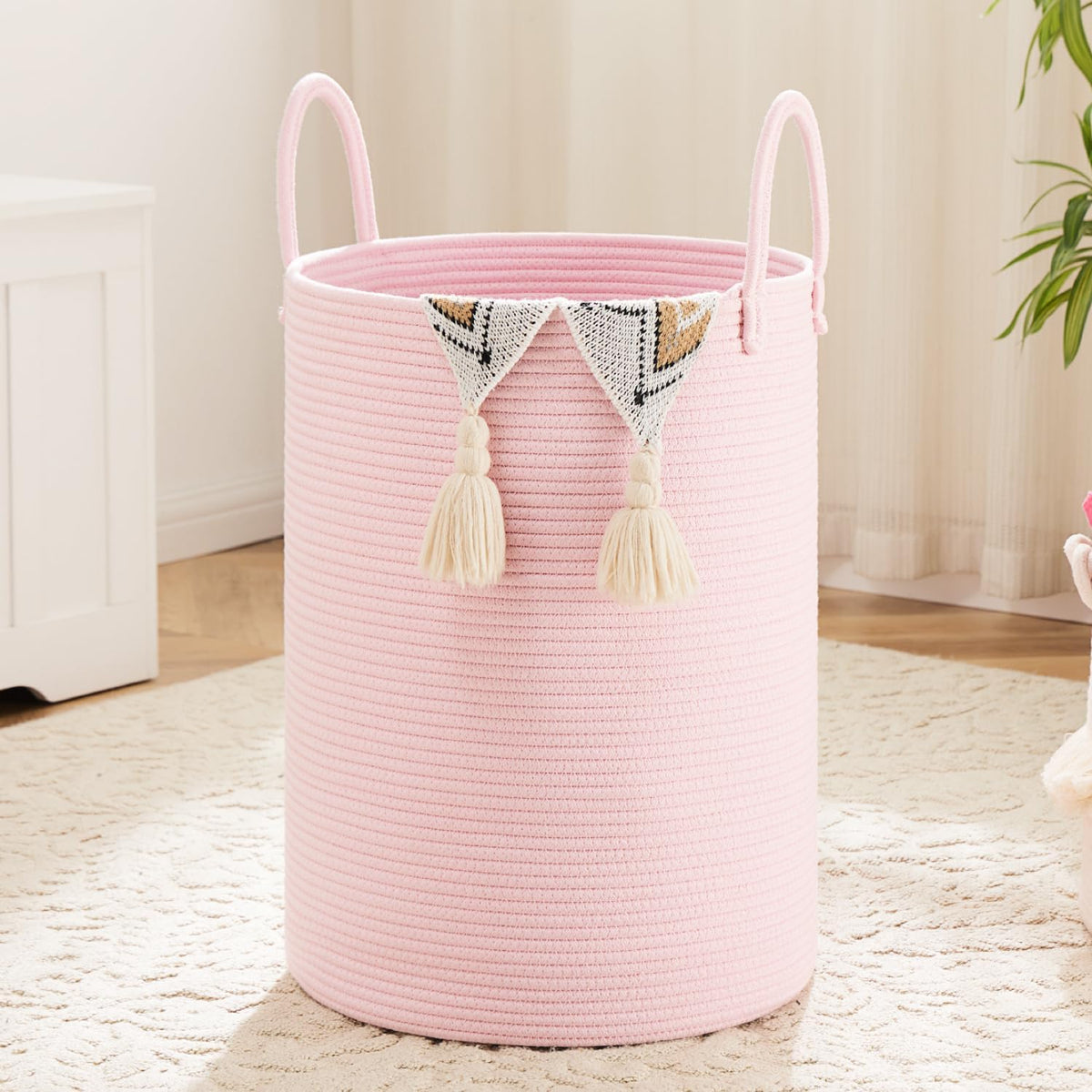 Laundry Basket,Woven Cotton Rope Laundry Hamper,60L for Decorative Storage of Dirty Clothes,Toys and Blankets in Bathroom,Baby Room and Living Room