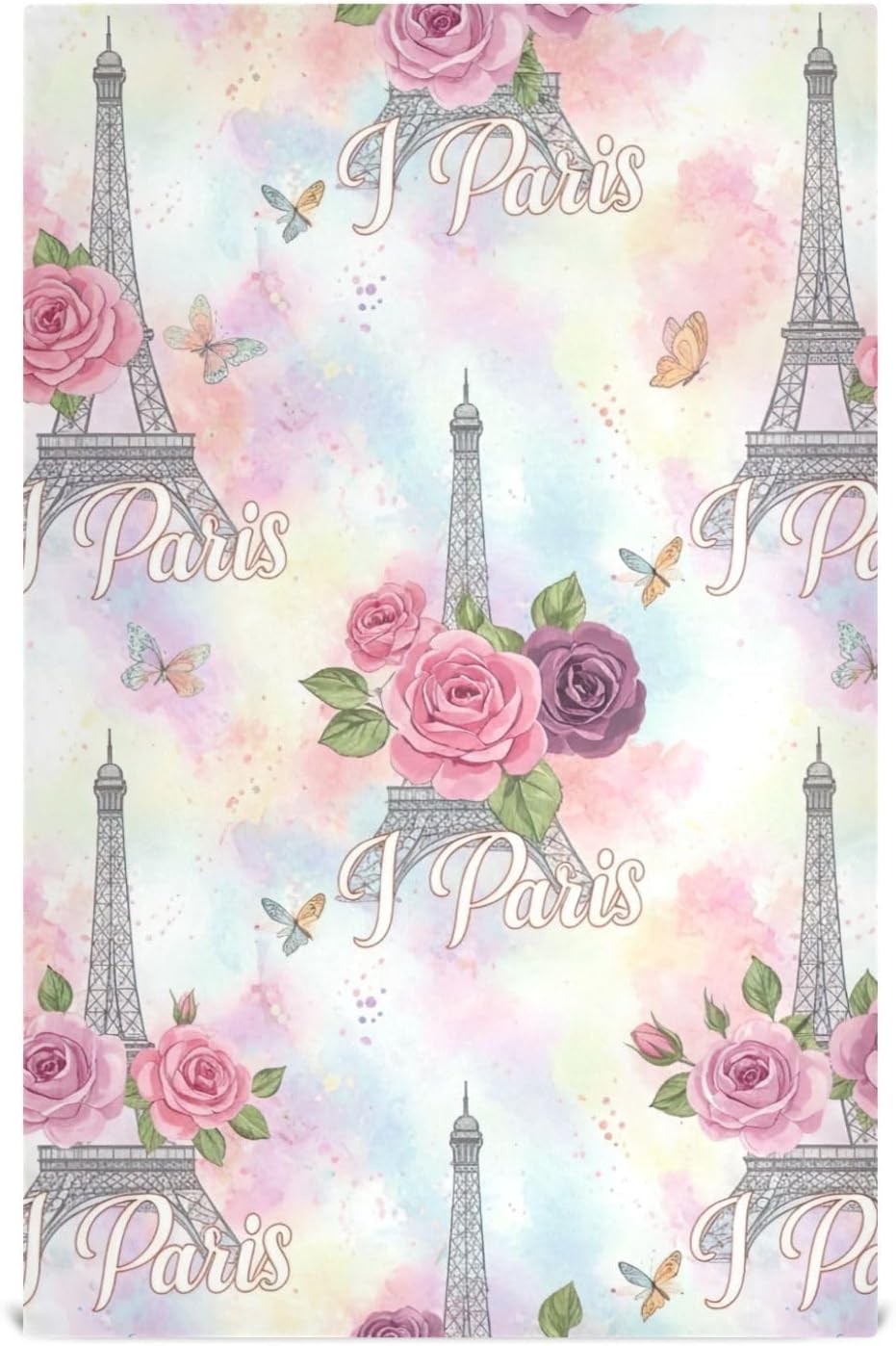 Elegant Love Paris Pink Pastel Kitchen Counter Cloth, 28x18 Inches Absorbent Hand Towels for Kitchen Decorative, Set of 6