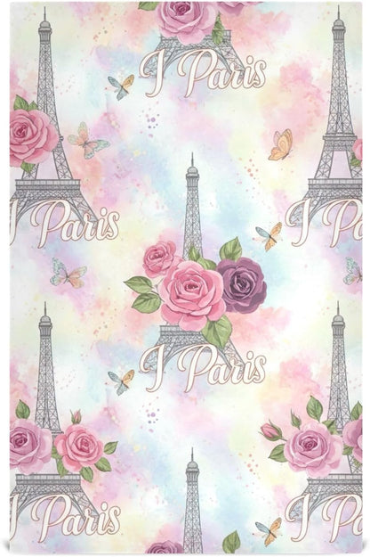 Elegant Love Paris Pink Pastel Kitchen Counter Cloth, 28x18 Inches Absorbent Hand Towels for Kitchen Decorative, Set of 6
