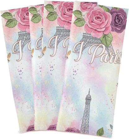 Elegant Love Paris Pink Pastel Kitchen Counter Cloth, 28x18 Inches Absorbent Hand Towels for Kitchen Decorative, Set of 6