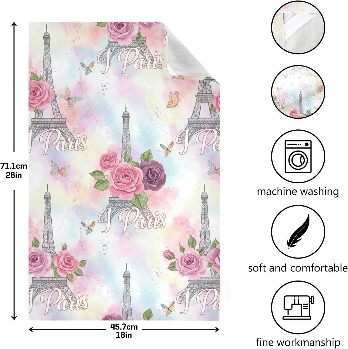 Elegant Love Paris Pink Pastel Kitchen Counter Cloth, 28x18 Inches Absorbent Hand Towels for Kitchen Decorative, Set of 6