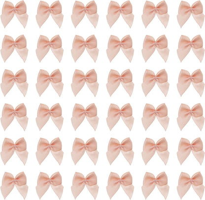 Mini Satin Ribbon Bows Small Craft Sewing Fabric Bows for Christmas Decoration Scrapbook Gift Bags Greeting Invitation Cards Cake Toppers Wedding Party Favor, 25x25mm, 50PCS (Peach Pink)