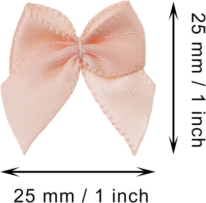 Mini Satin Ribbon Bows Small Craft Sewing Fabric Bows for Christmas Decoration Scrapbook Gift Bags Greeting Invitation Cards Cake Toppers Wedding Party Favor, 25x25mm, 50PCS (Peach Pink)