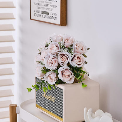 Wedding Bouquets Large for Bride, Bridal Silk Artificial Flowers 14pcs Pink Champagne Roses 10 in Fake Flowers for Wedding Party, Ceremony, Anniversary & Home Decor(Come with 4 kinds of Ribbons)
