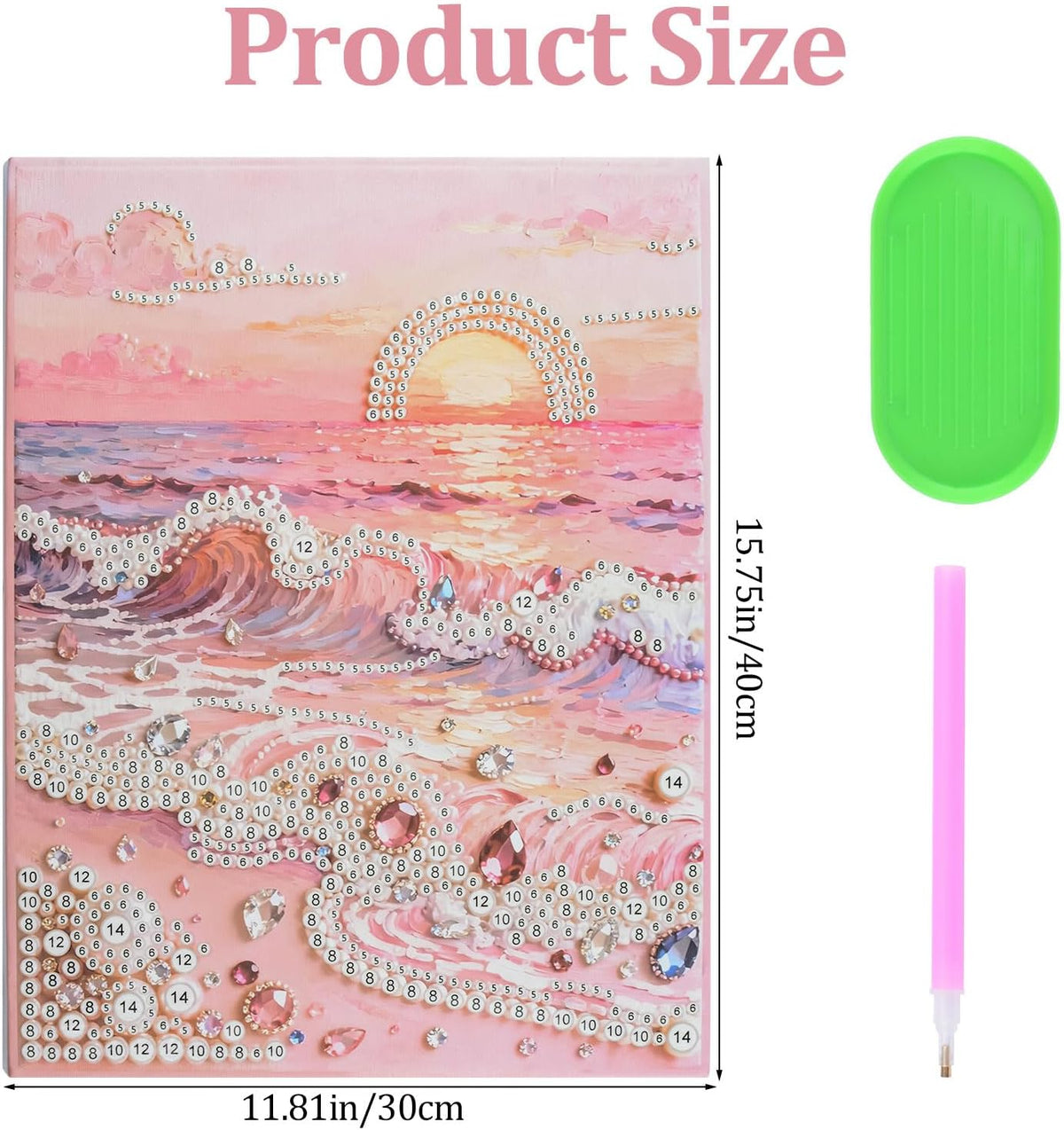 DIY Pink Beach Pearl Painting Kit, 15.75 * 11.81in Plastic Pearl Art Craft Handmade Pink Beach Decor 3D Art Craft for Adults Beginners Home Decor Present