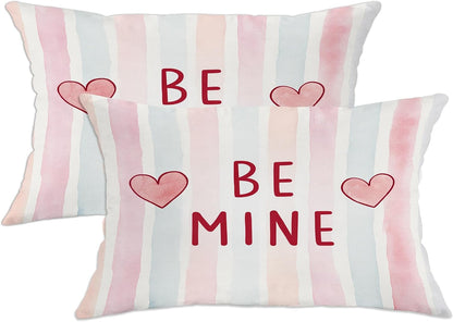 Hearts Throw Pillow Covers Set of 2, Valentine Contemporary Stripes Text Valentine Peach with Hidden Zipper Cushion Covers Pillow for Living Room Bedroom Loft Office Car Decor 20x12 Inch